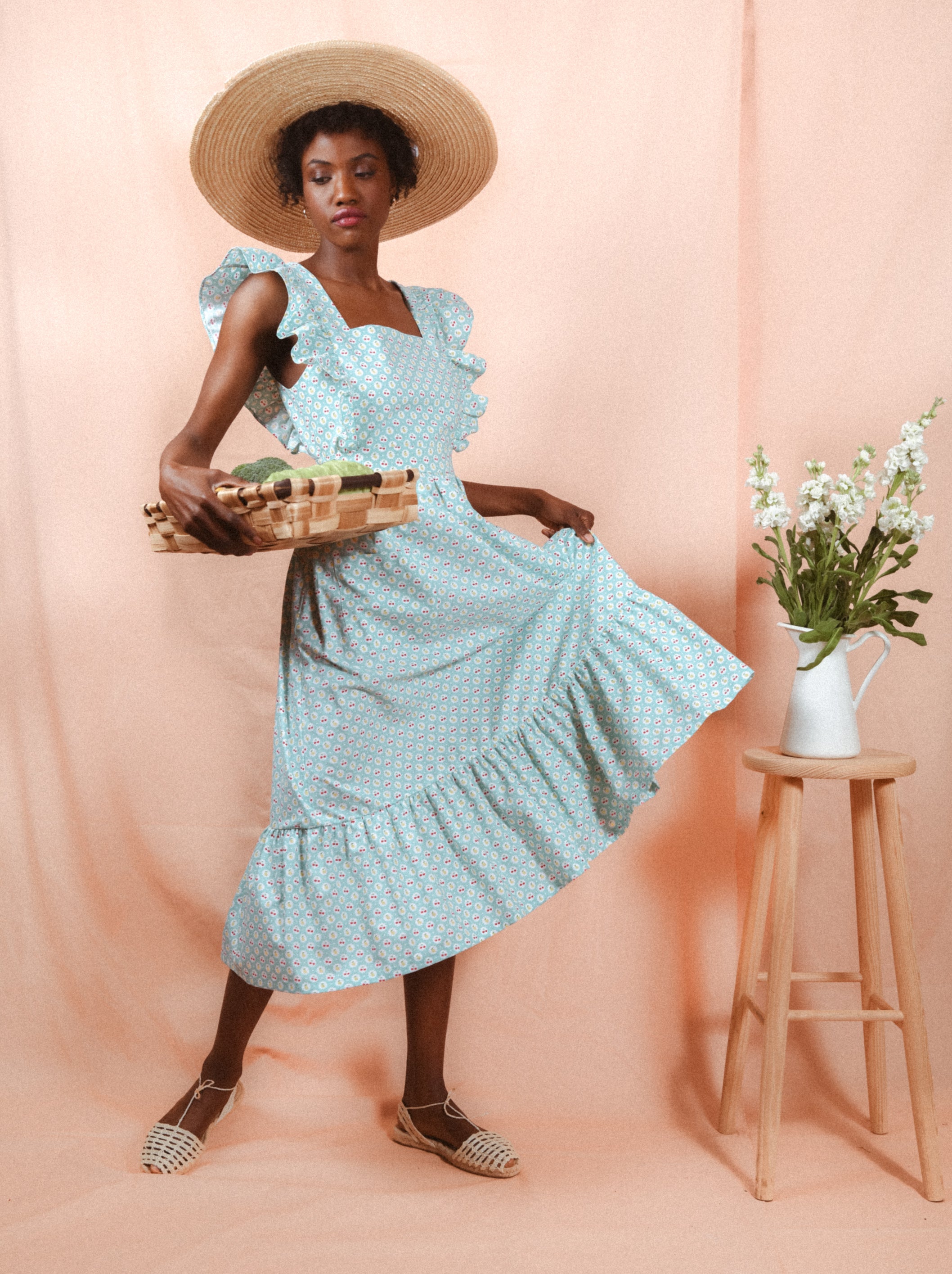 Teal top pinafore dress