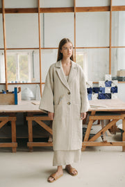blue anemone sustainable eco slow fashion brand linen coat galleta ss24