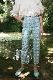BLUE ANEMONE SUSTAINABLE ECO FRIENDLY SLOW FASHION BRAND ORGANIC FLORAL 60S 70S PANTS POP BLUE