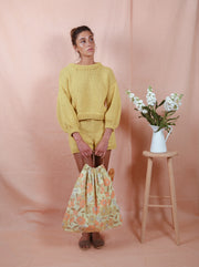 blue anemone sustainable slow fashion 60s 70s nostalgia knitted hand knitted shorts sequoia mellow yellow