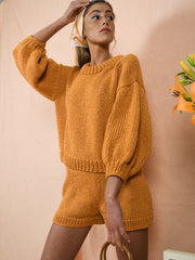 blue anemone sustainable slow fashion 60s 70s nostalgia organic gots cotton hand knitted chunky spring summer sweater sequoia dusty tangerine