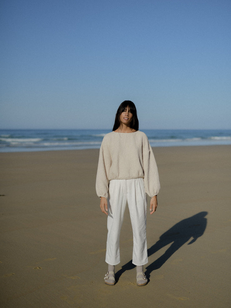 MUSHROOM top linen waffle
