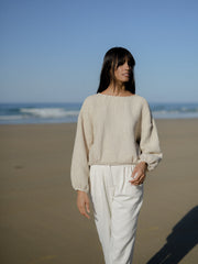MUSHROOM top linen waffle