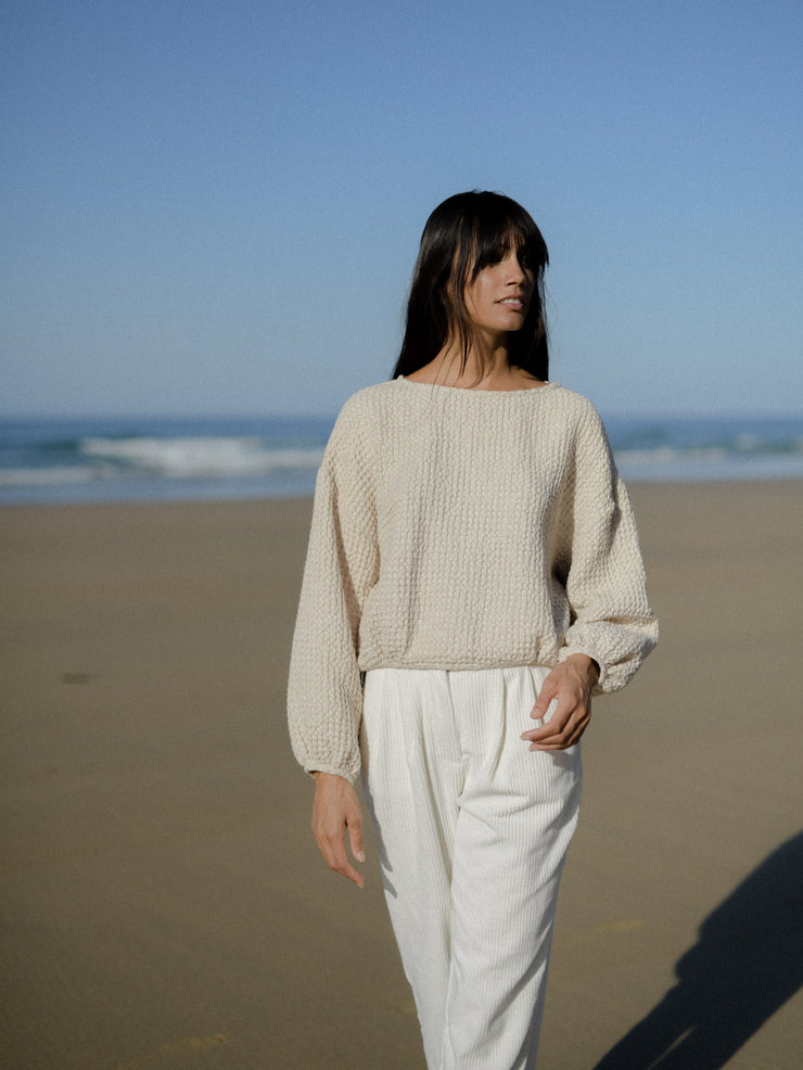 MUSHROOM top linen waffle
