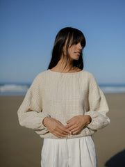 MUSHROOM top linen waffle