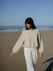 MUSHROOM top linen waffle