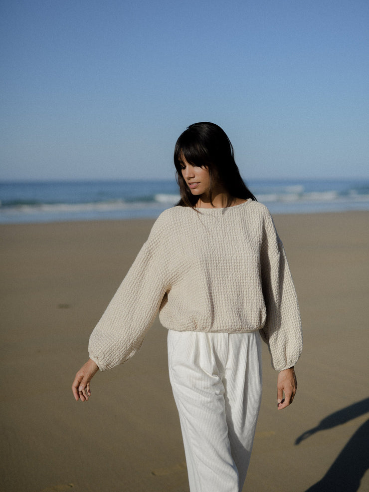 MUSHROOM top linen waffle