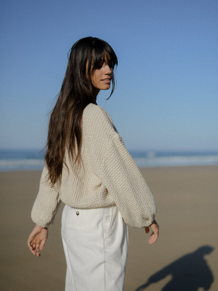 MUSHROOM top linen waffle