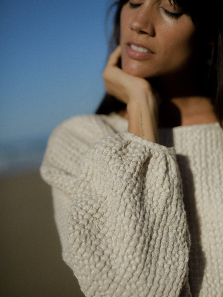 MUSHROOM top linen waffle